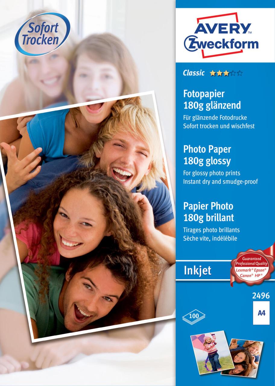 AVERY Zweckform Fotopapier Inkjet-Pap.180g,A4,100Bl. DIN A4 180 g/m²