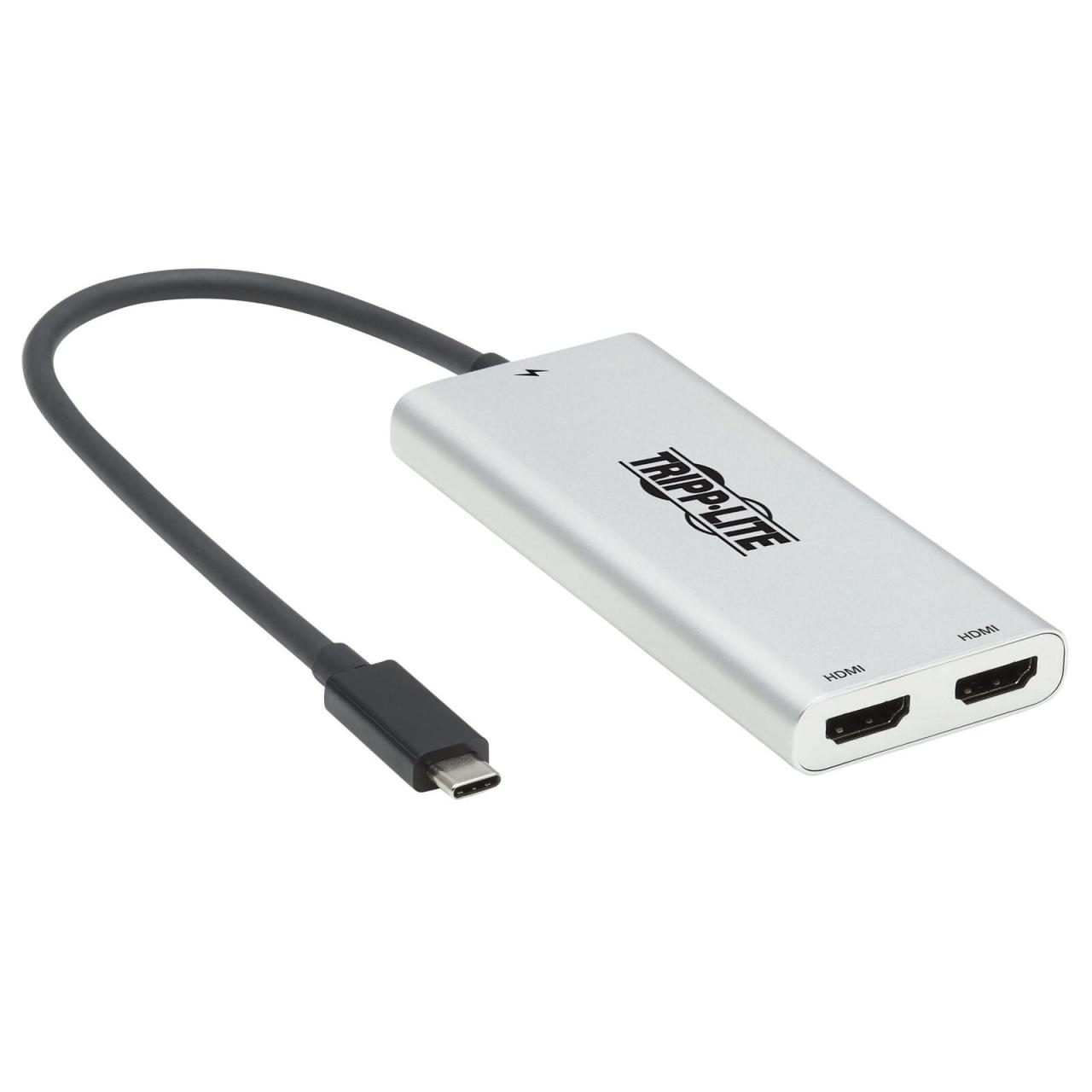 0037332254832 - Tripp Lite Series Dual-Monizur Thunderbolt 3 zu HDMI Adapter (M 2xF) - 4K 60 Hz 444 Silver