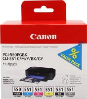 Canon Original PGI-550/CLI-551 Druckerpatronen 6er-Multipack - PGBK/GY/C/M/Y/BK