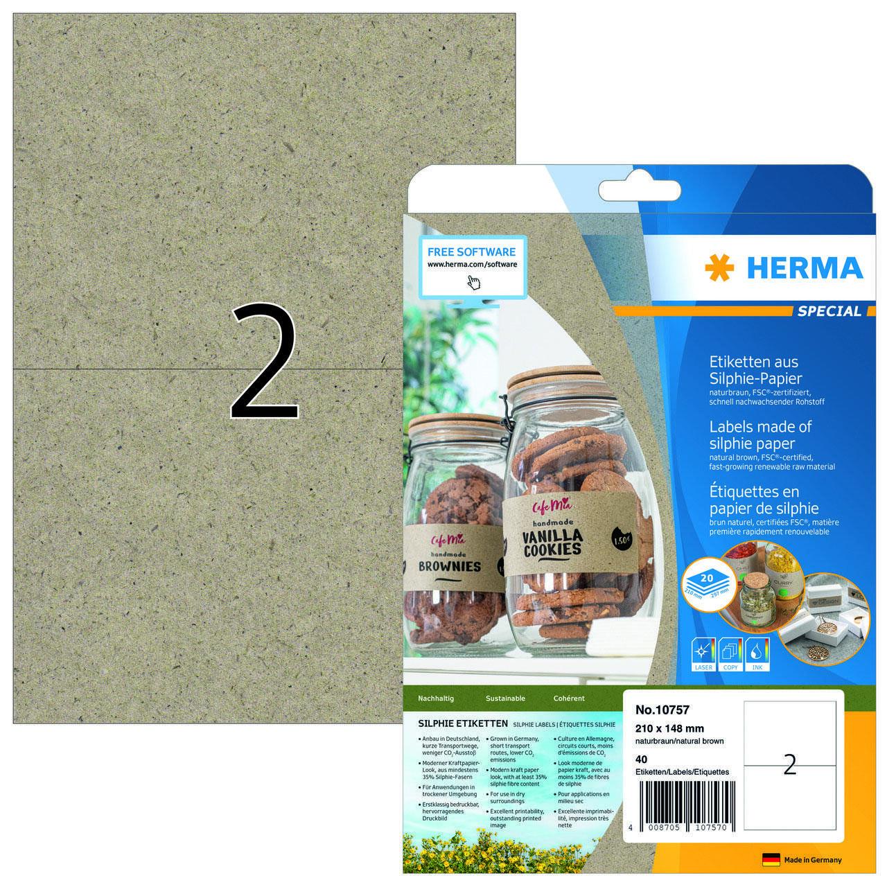 4008705107570 - Universaletiketten aus Silphie Papier 10757 naturbraun 40 Etiketten auf DIN A4 (210x297mm) 40 Etiketten 4008705107570 40 Stück 4008705107570 - Universaletiketten aus Silphie Papier 10757 naturbraun 40 Etiketten auf DIN A4 (210x297mm) 40 Etiketten 4008705107570 40 Stück